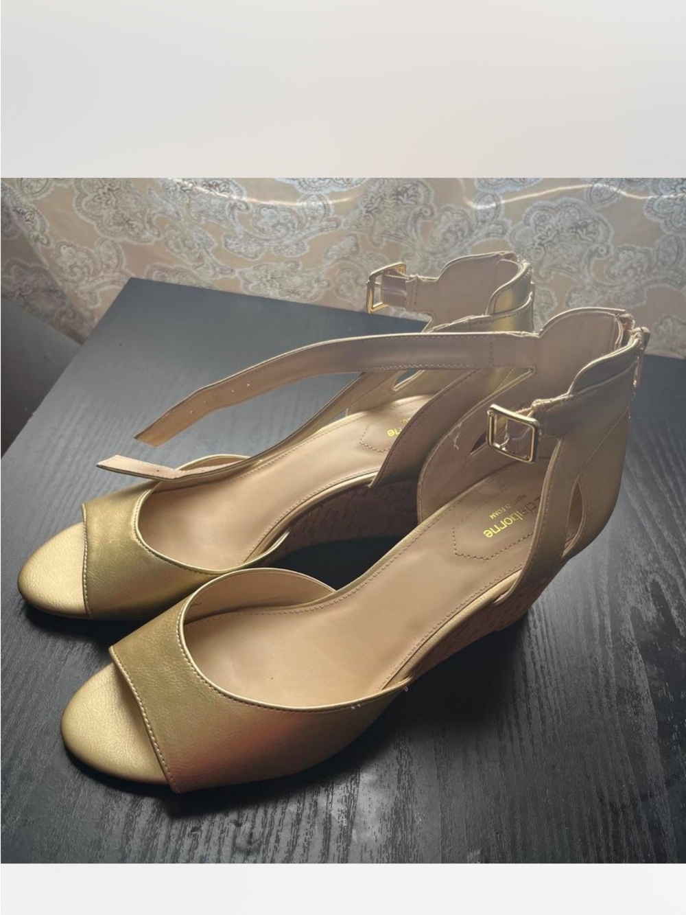 Liz Claiborne Metallic Gold Ankle-Strap Wedge Sandals